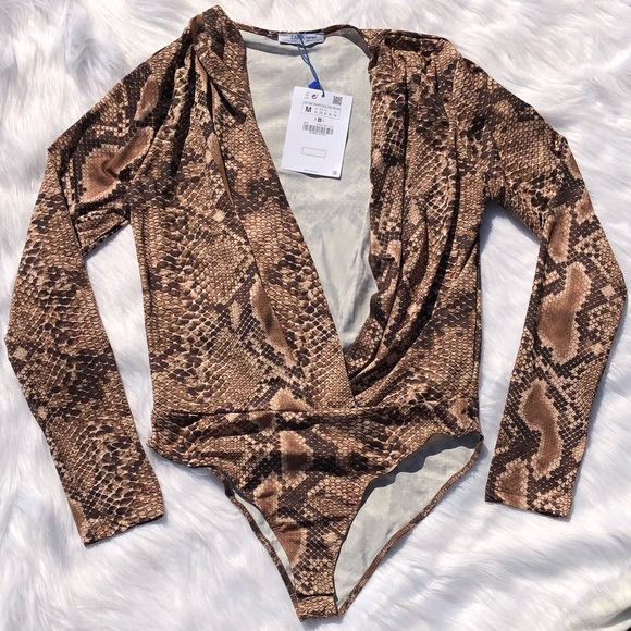 Zara deep v-neck cobra snake print body suit - Picture 3 of 7